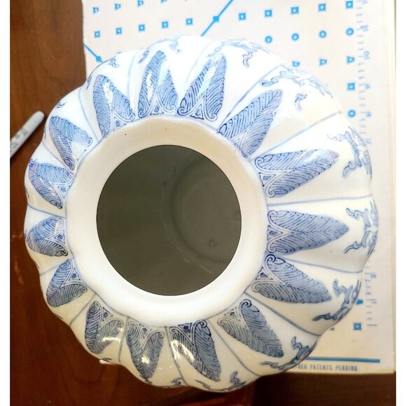 VTG Chinese Porcelain Pumpkin Jar Extra Large Blue & White Chinoiserie 25 Cm - Picture 13 of 13